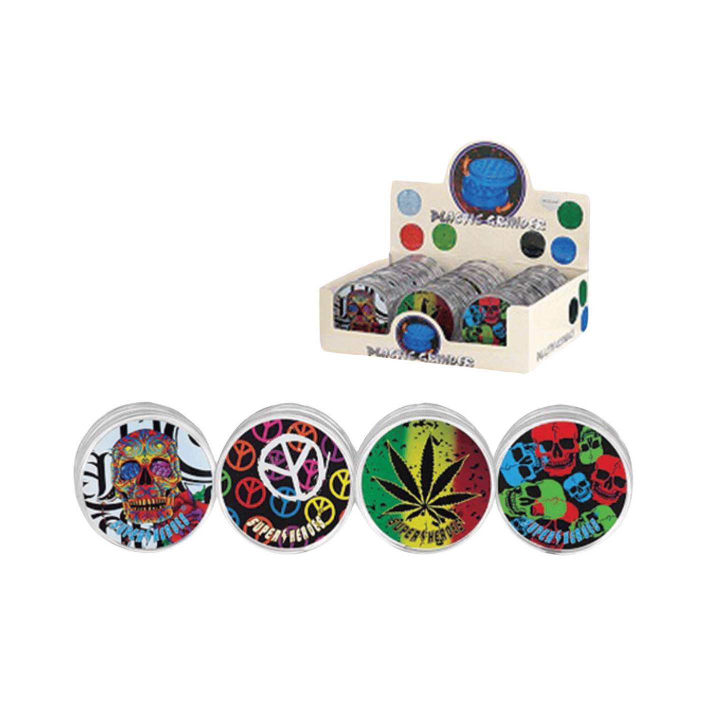 3 Piece Tobacco Grinder - Super Heroes Plastic